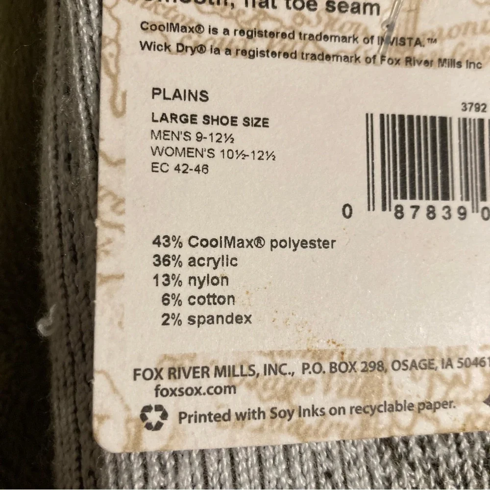 NWT Fox River Heavyweight Warm Climate Outdoor Socks Gray Size L Large (#2)